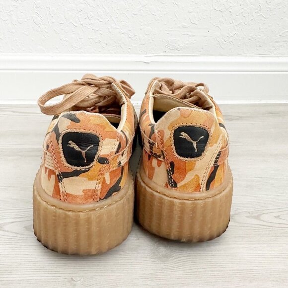 Puma & Rihanna Fenty Suede Camo Creepers Platform Sneakers Shoes Orange Size 8 - Picture 4 of 9